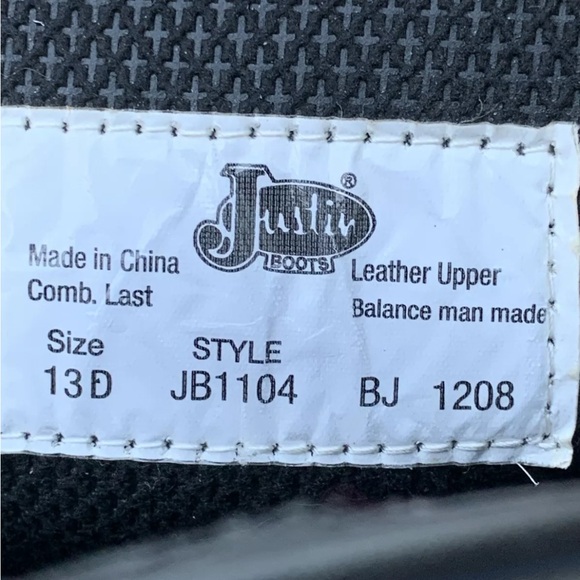 Justin Basic Leather Boots Mens Size 13D Style #JB1104 Black Cowboy Western Work - Picture 12 of 12